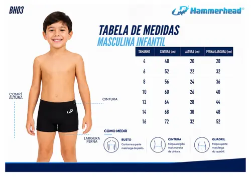 Sunga Boxer Infantil de Helanca Lisa - BH03